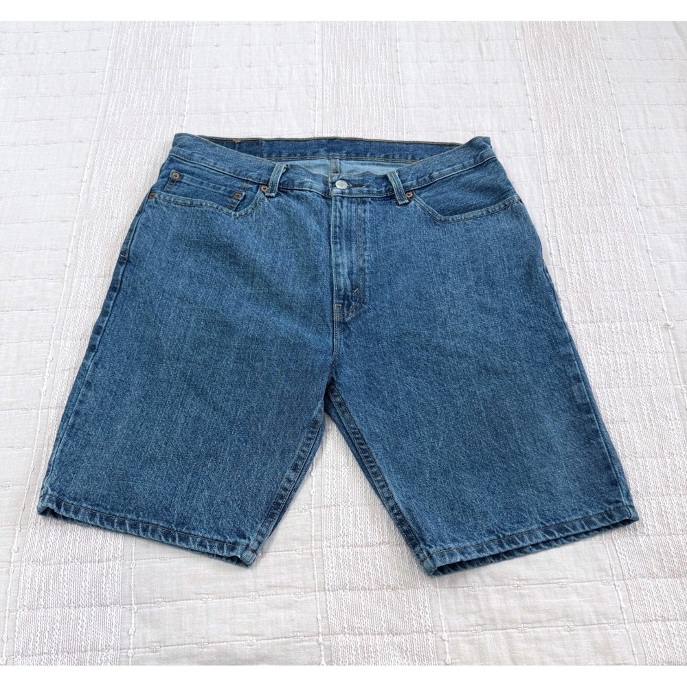 Levi Strauss 505 Regular Fit Jean Shorts Mens 36 Blue Denim Cut Off Style